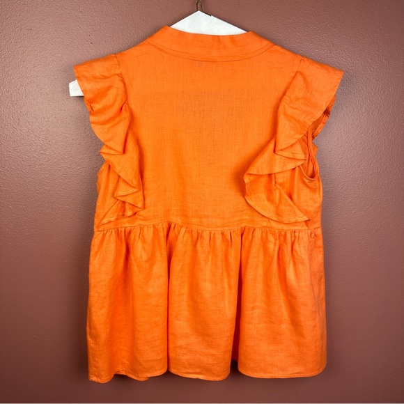 LaRoque Originals orange ruffle 100% linen blouse size small - Picture 7 of 8